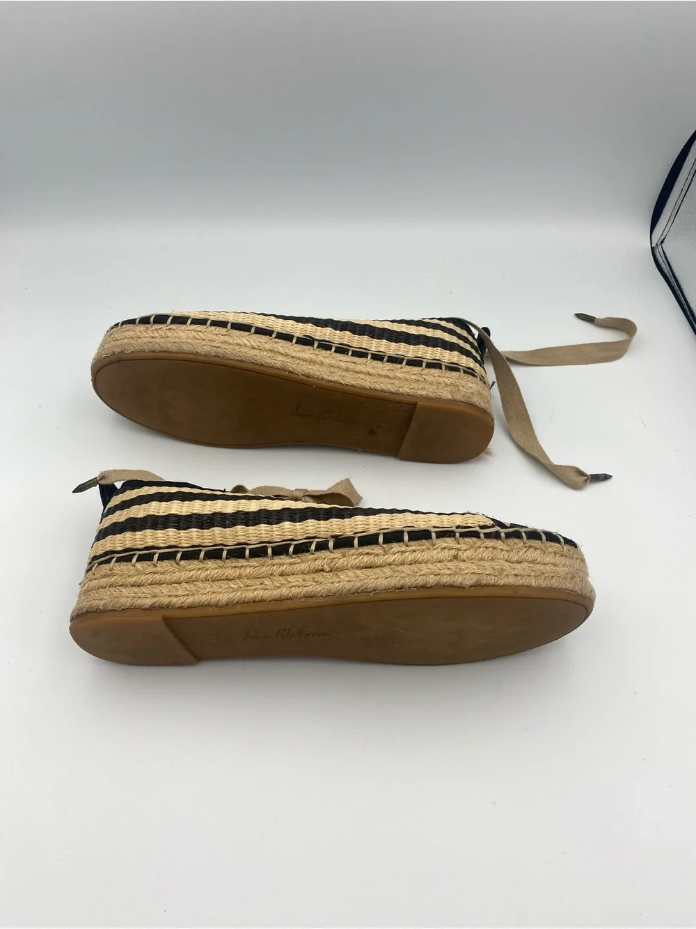 Sam Edelman Black and Natural Striped Espadrille Platform Sneakers